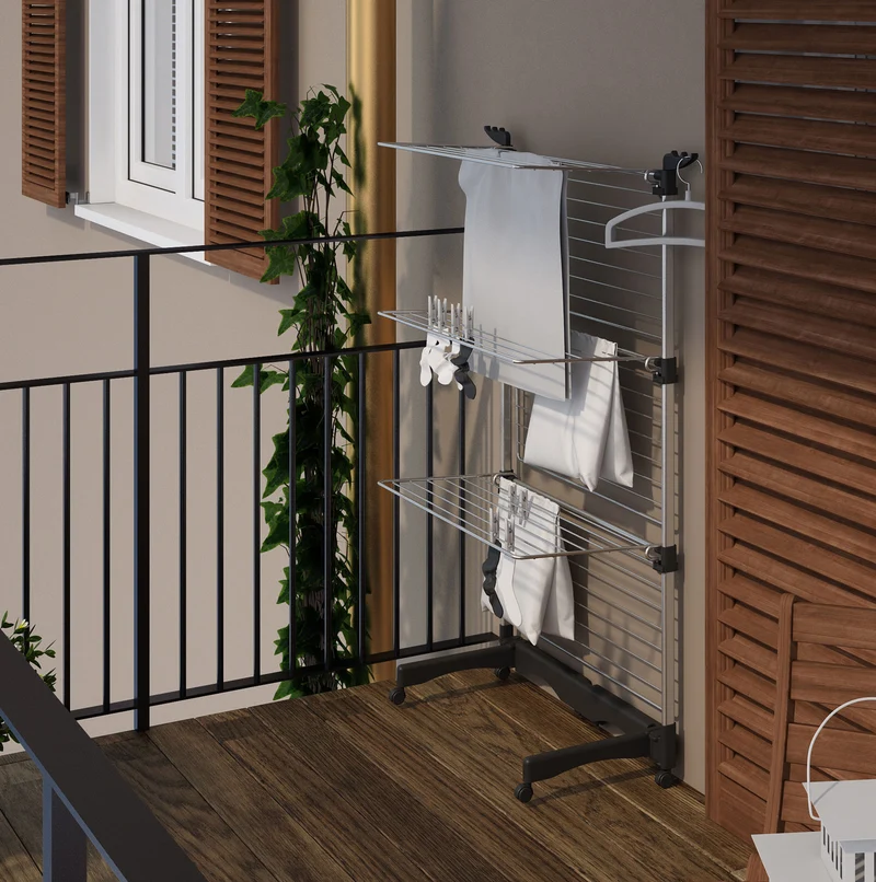 Colombo Vertical 40 - Wäscheständer, Turmwäscheständer klappbar, Wäscheständer hoch, vertikal & platzsparend, 40 m Trockenlänge, Made in Italy