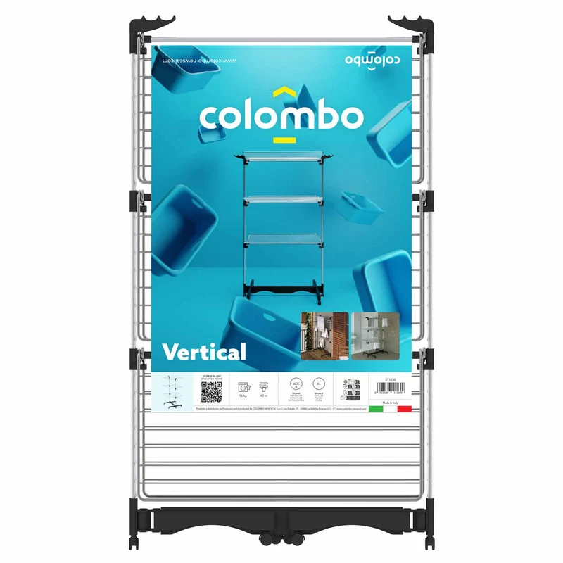 Colombo Vertical 40 - Wäscheständer, Turmwäscheständer klappbar, Wäscheständer hoch, vertikal & platzsparend, 40 m Trockenlänge, Made in Italy