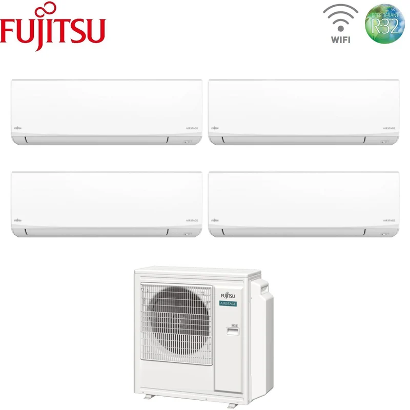 Climatiseur quadri-split Fujitsu KJ White 7+9+14+14 avec AOEG30KBTA4 R-32 Wi-Fi intégré