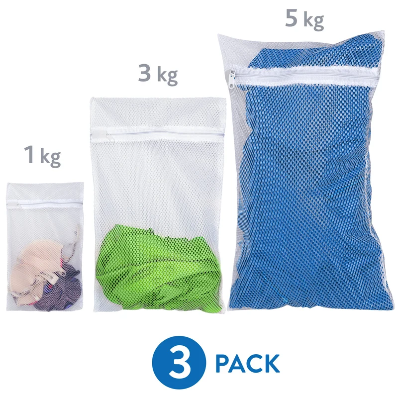 art moon Trio 3 Stück Wäschesack für Waschmaschine 3er Set - 60x90cm(5 kg), 70x50cm(3 kg) , 50x40cm(1 kg), Ideal für Feinwäsche, Unterwäsche, Mäntel