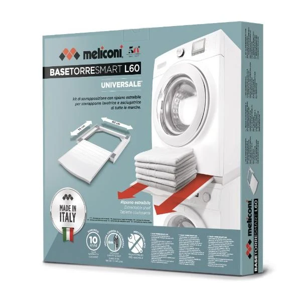 Kit Sovrapposizione Lavatrice Asciugatrice Meliconi Torre Smart L60 con Ripiano Estraibile Universale 60 cm Bianco