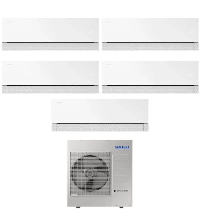 Climatiseur penta-split Samsung WindFree Première White 7+7+7+9+18 avec AJ100TXJ5KG R-32 Wi-Fi intégré