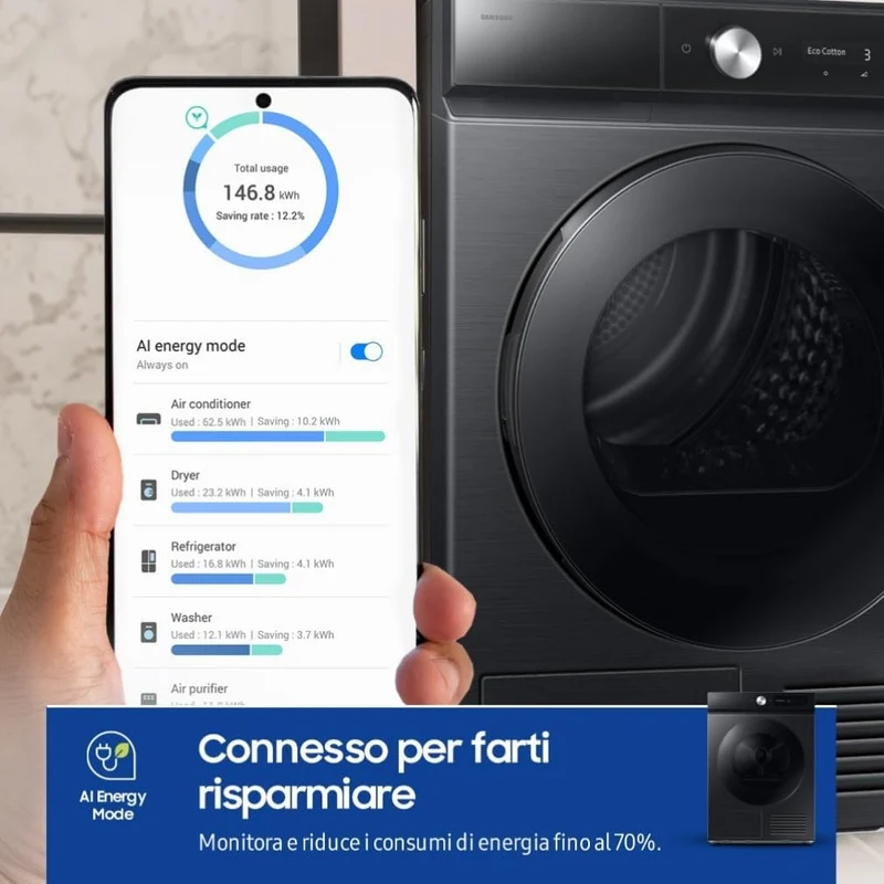 Sèche-linge Samsung DV90DB7845GBU3 WiFi 9 Kg classe A pompe à chaleur (H85xL60xP60) noir