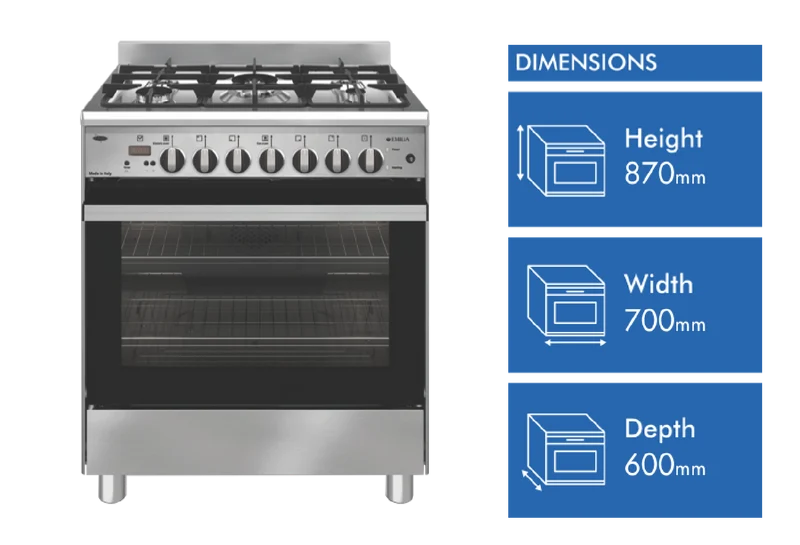 Emilia 70cm stainless Steel Bi Energy Dual Fuel Upright Cooker