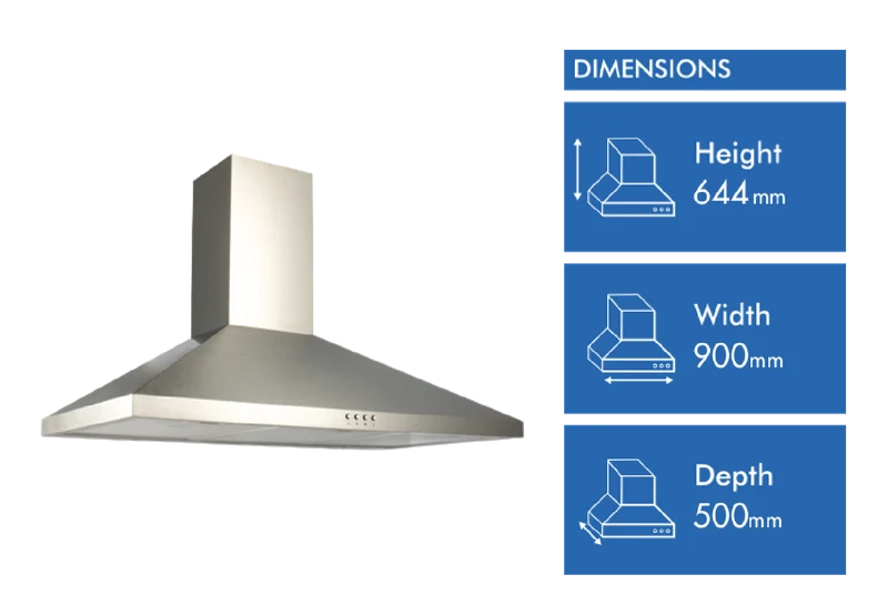 Emilia 90cm Canopy Rangehood, Stainless Steel