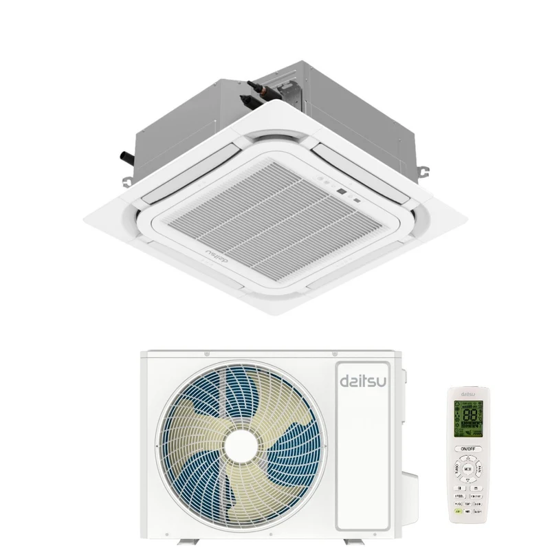 Climatiseur cassette monophasé Daitsu 42 000 BTU AUD42KDBS avec Wi-Fi, télécommande et grille en option.
