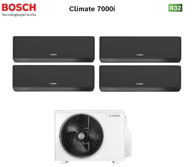 Climatiseur quadri-split Bosch CLIMATE 7000i Black 7+7+7+18 avec 5000M 82/4 E R-32 Wi-Fi intégré