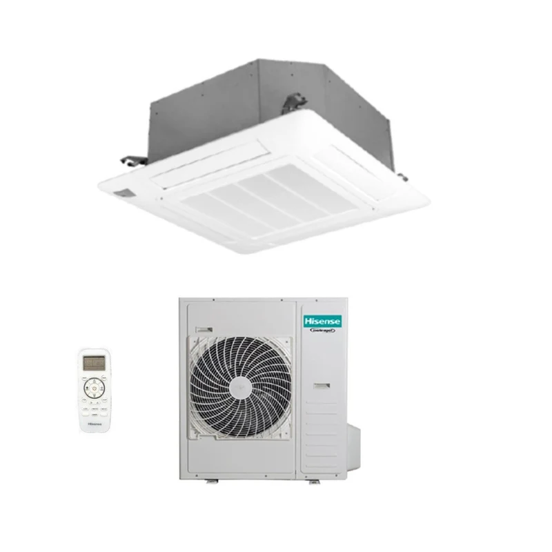 Climatiseur cassette Hisense 42 000 BTU R-32 avec Wi-Fi, télécommande et panneau de commande en option inclus.
