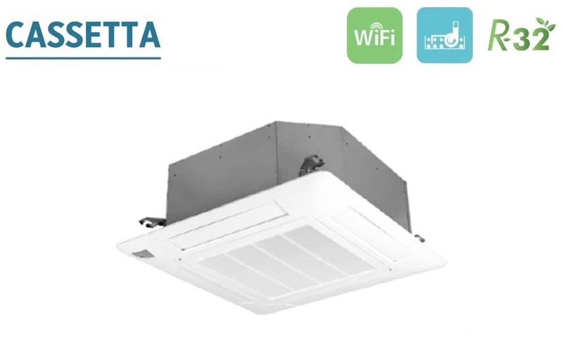 Climatiseur cassette Hisense 42 000 BTU R-32 avec Wi-Fi, télécommande et panneau de commande en option inclus.