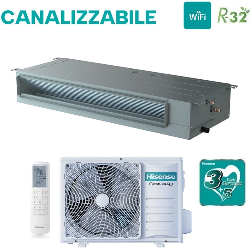 Climatiseur gainable monophasé Hisense AUD105UX4REH8 de 36 000 BTU avec Wi-Fi et télécommande en option