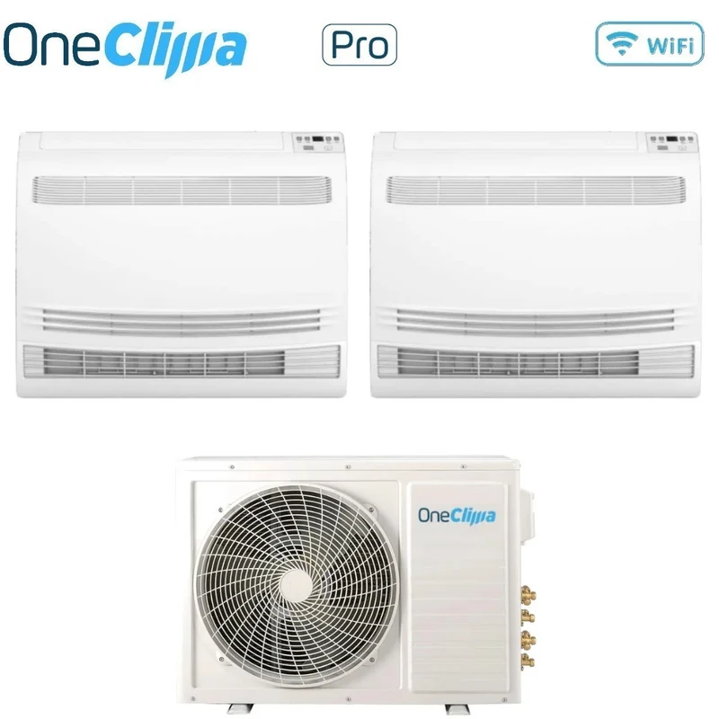 Climatiseur OneClima Dual Split Console 12+12 avec MLT27x3/Y24 R-32, Wi-Fi en option et télécommande incluse.