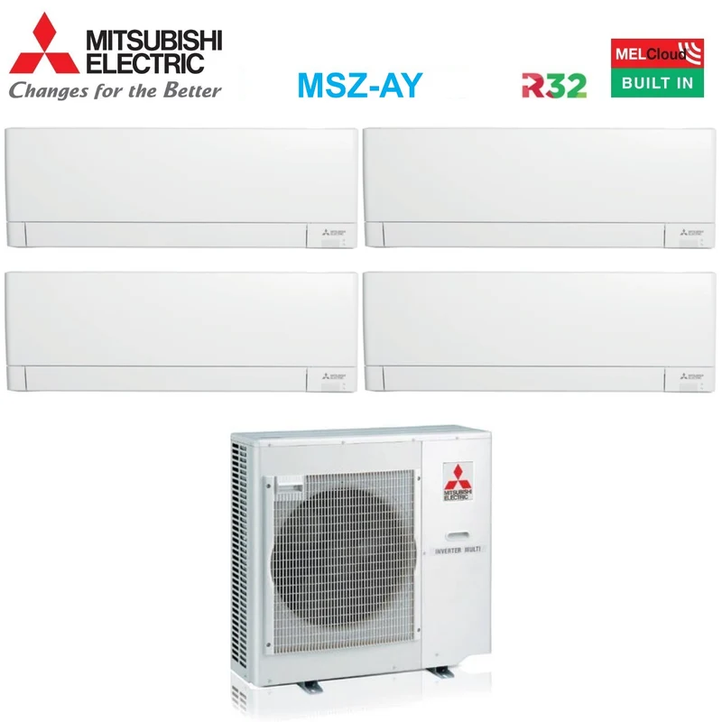 Climatiseur quadri-split Mitsubishi Electric AY 7+9+9+12 avec Wi-Fi intégré MXZ-4F72VF R-32