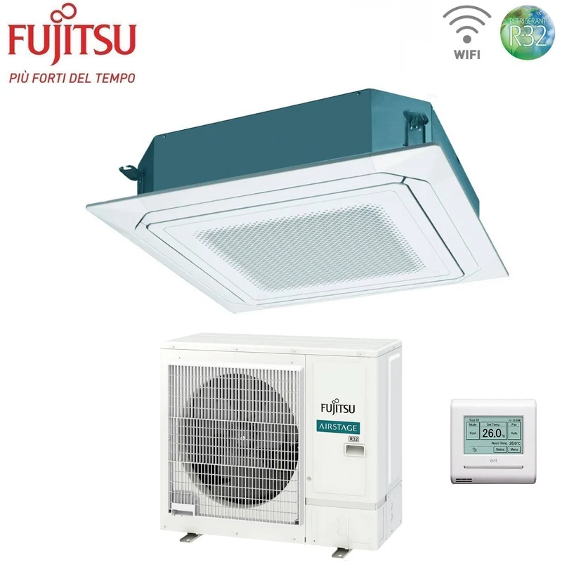 Condizionatore a Cassetta Fujitsu KR Circular Flow White 36000 Btu AUXG36KRLB Monofase R-32 Wi-Fi Optional con Griglia e Filocomando