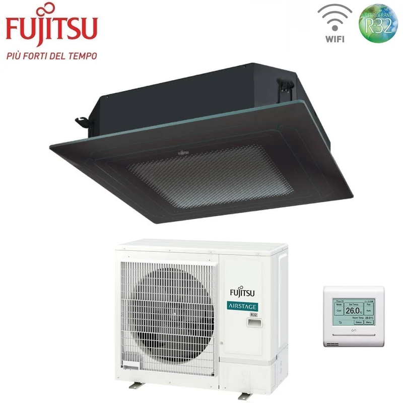Condizionatore a Cassetta Fujitsu KR Circular Flow Black 36000 Btu AUXG36KRLB Monofase R-32 Wi-Fi Optional con Griglia e Filocomando