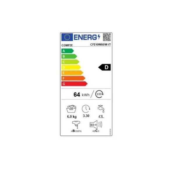 Lave-linge frontal Comfee' Slim 6 kg CFE10W60/W-IT Classe D (H 85 x L 59,5 x P 40 cm) 1000 tr/min