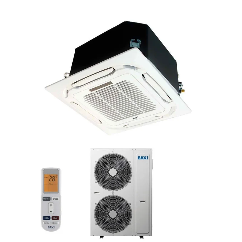 Climatiseur cassette triphasé Baxi 48 000 BTU RZGBK140 R-32 avec Wi-Fi, télécommande et panneau de commande en option.