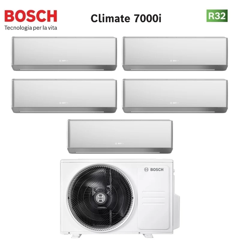Climatiseur penta-split Bosch CLIMATE 7000i SILVER 7+7+7+7+7 Penta avec Wi-Fi intégré 5000M 105/4 E R-32