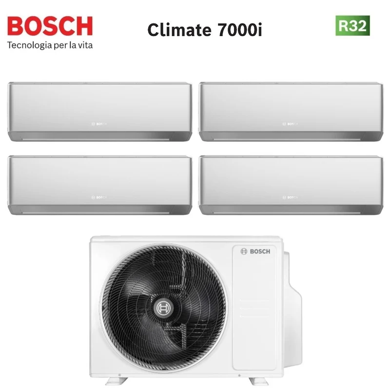 Climatiseur quadri-split Bosch CLIMATE 7000i SILVER 7+7+9+9 Quadri avec 5000M 82/4 E R-32 et Wi-Fi intégré