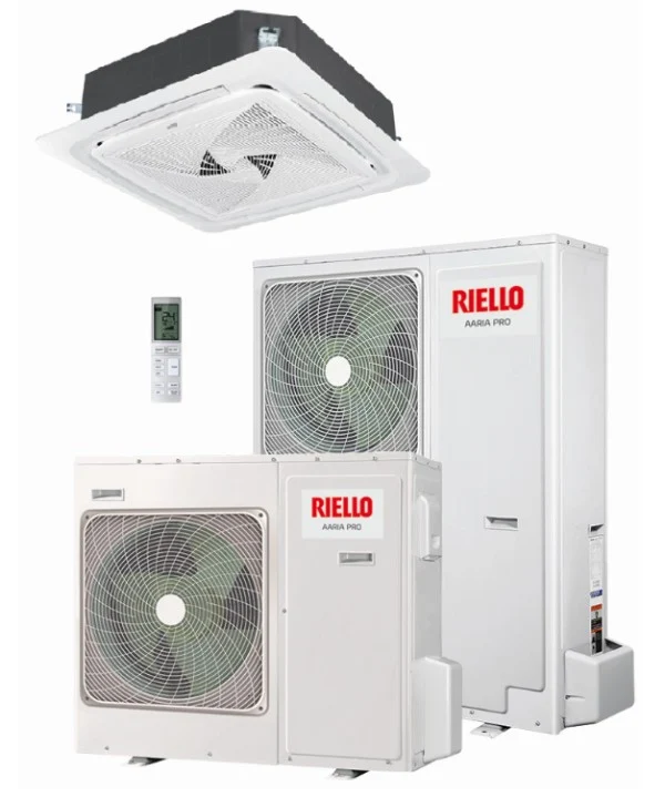 Climatiseur cassette 4 voies Riello AARIA PRO P AMK 140 P 48 000 BTU, panneau triphasé R-32 et télécommande inclus