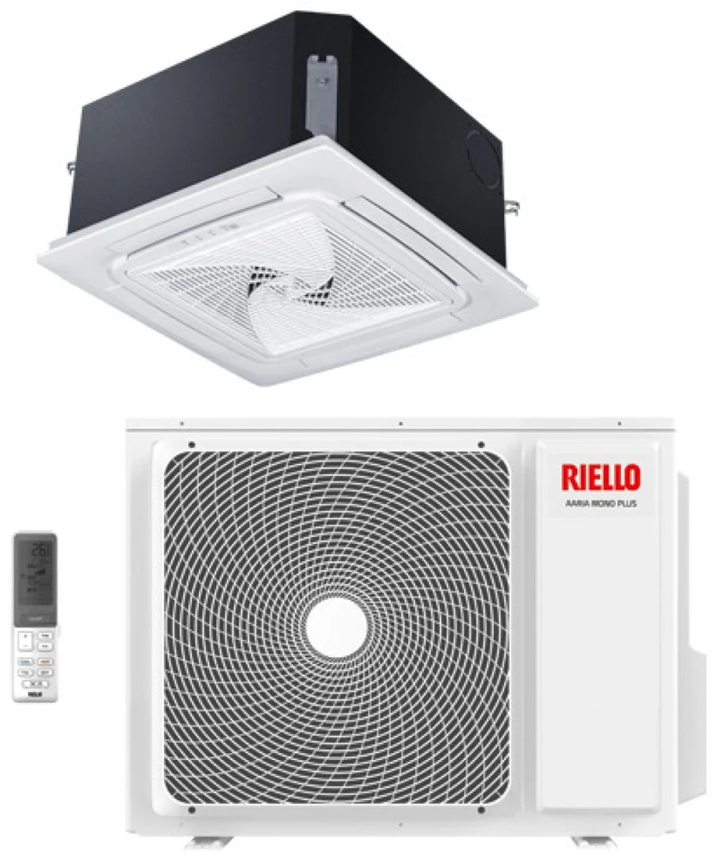 Climatiseur cassette 4 voies Riello AARIA PRO P AMK 125 P R-32 de 42 000 BTU (90 x 90 po) avec panneau et télécommande inclus