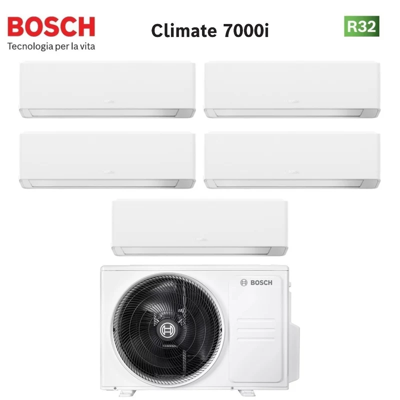 Climatiseur penta-split Bosch CLIMATE 7000i BLANC 9+9+9+9+12 Penta avec Wi-Fi intégré 5000M 105/4 E R-32