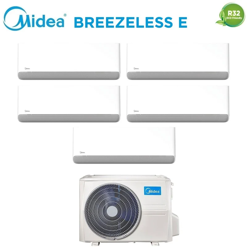 Climatiseur penta-split Midea Breezeless E 9+12+12+12+12 Penta avec Wi-Fi intégré M5OE-42HFN8-Q R-32