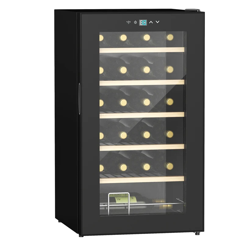 Cave à vin EasyComfort pour 24 bouteilles, capacité de 65 L, contrôle de la température et clayettes amovibles, noire