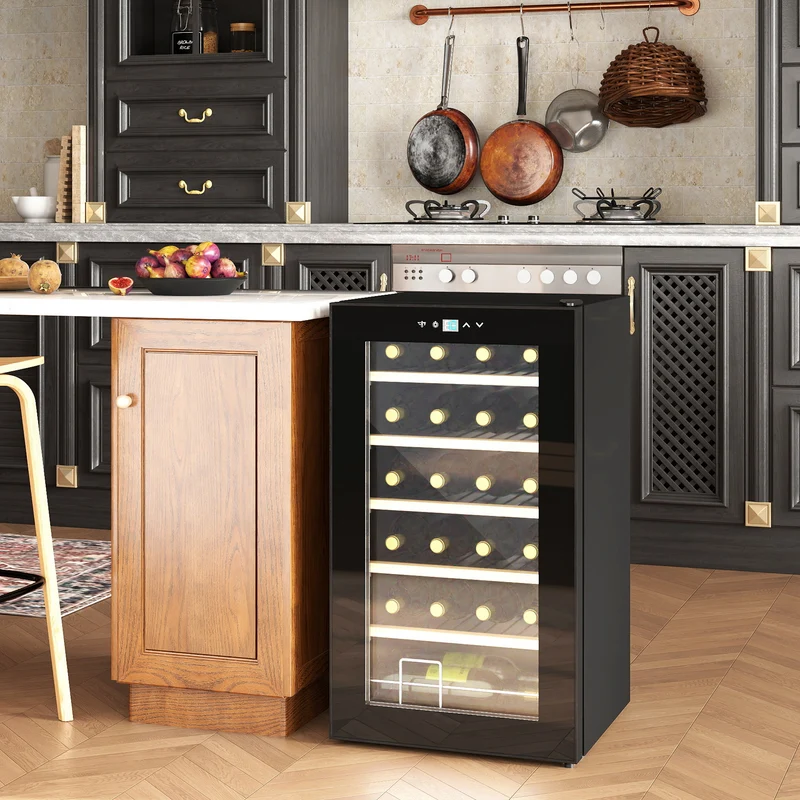Cave à vin EasyComfort pour 24 bouteilles, capacité de 65 L, contrôle de la température et clayettes amovibles, noire