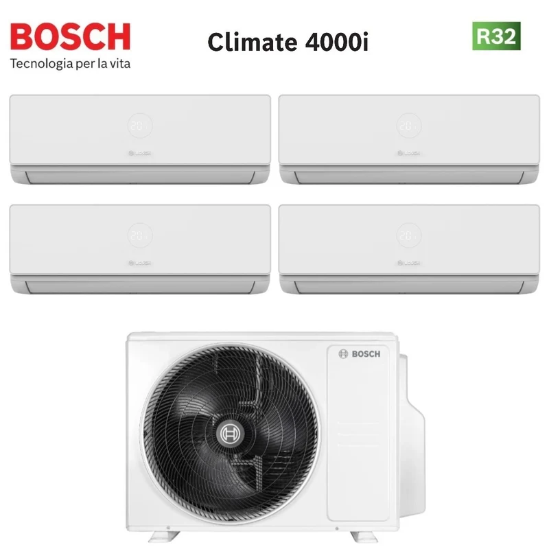 Climatiseur quadri-split Bosch CLIMATE 4000i 9+9+9+18 Quadri avec 5000M 105/4 E R-32 et Wi-Fi en option