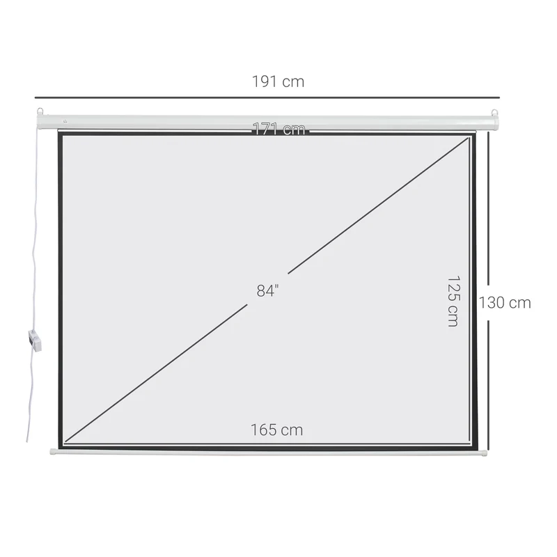 Écran de projection Easycomfort 84", format 4:3, avec télécommande, en tissu plastique et métal, 171 x 130 cm, blanc