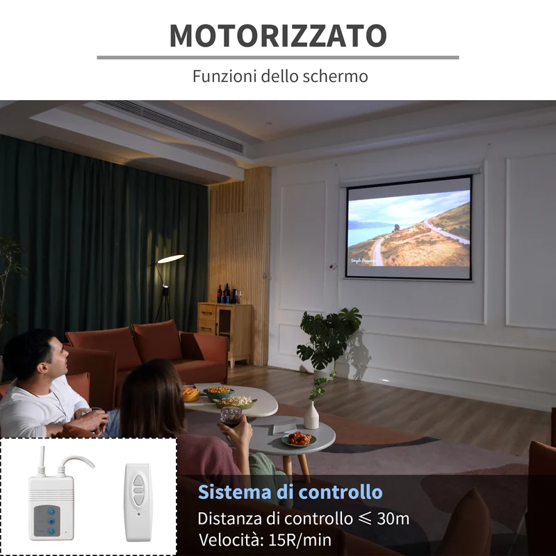Écran de projection Easycomfort 84", format 4:3, avec télécommande, en tissu plastique et métal, 171 x 130 cm, blanc