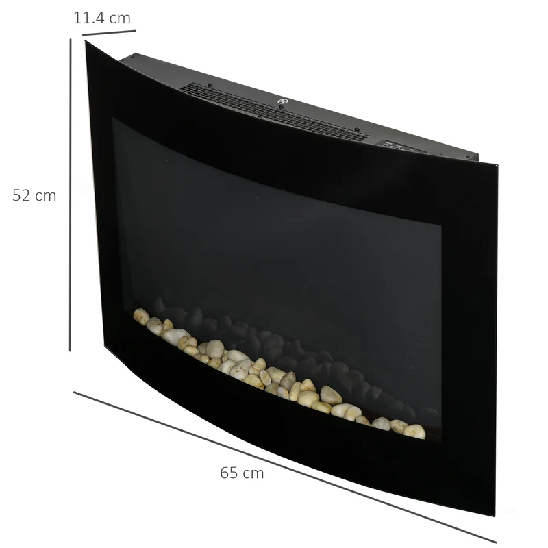 Cheminée électrique murale Easycomfort avec effet flamme colorée et télécommande, acier inoxydable et verre, 65 x 11,4 x 52 cm, noire
