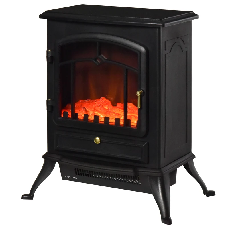 Cheminée électrique Easycomfort avec effet flamme, puissance 1000 W / 2000 W, en ABS et verre, 45 × 28 × 54 cm, noir.