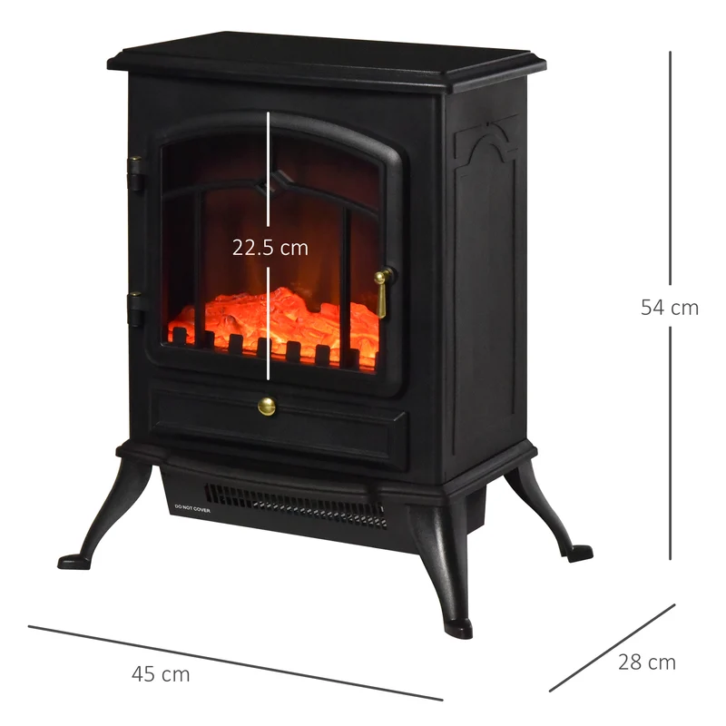 Cheminée électrique Easycomfort avec effet flamme, puissance 1000 W / 2000 W, en ABS et verre, 45 × 28 × 54 cm, noir.
