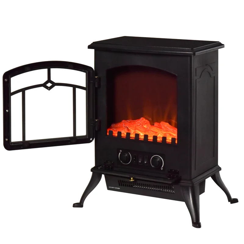 Cheminée électrique Easycomfort avec effet flamme, puissance 1000 W / 2000 W, en ABS et verre, 45 × 28 × 54 cm, noir.