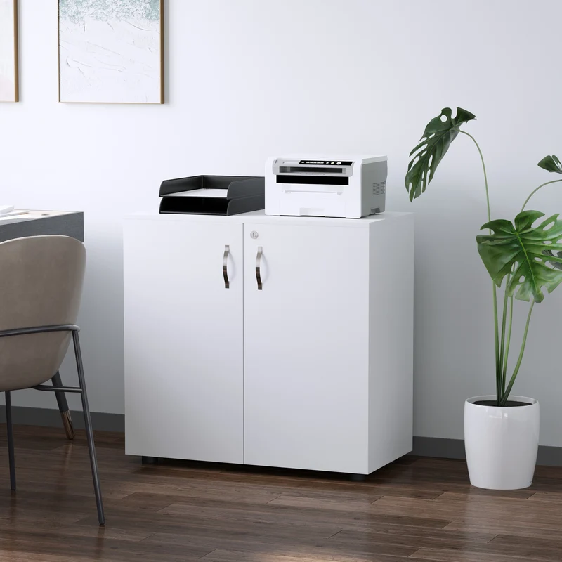 Armoire de bureau multifonction Easycomfort avec serrure, classeur à 2 portes et étagère intérieure en bois, blanche, 80 x 40 x 80 cm