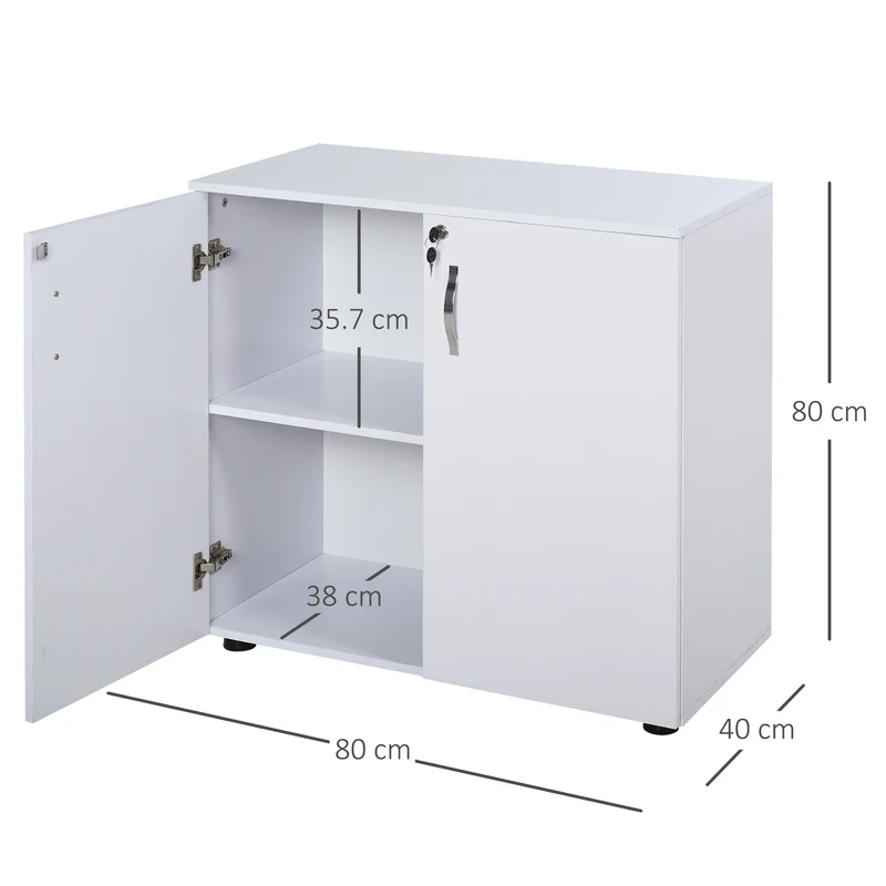 Armoire de bureau multifonction Easycomfort avec serrure, classeur à 2 portes et étagère intérieure en bois, blanche, 80 x 40 x 80 cm