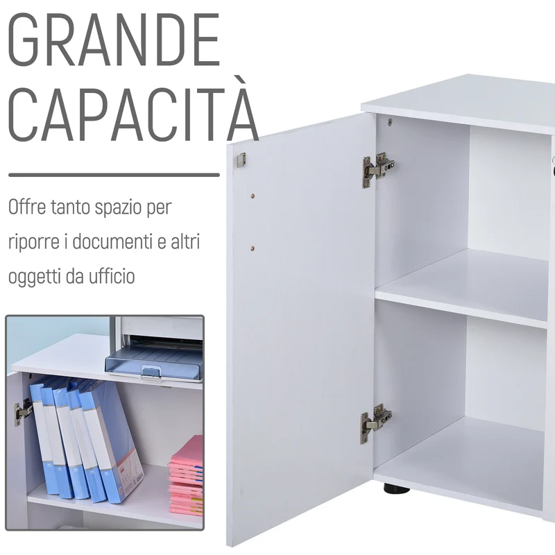 Armoire de bureau multifonction Easycomfort avec serrure, classeur à 2 portes et étagère intérieure en bois, blanche, 80 x 40 x 80 cm