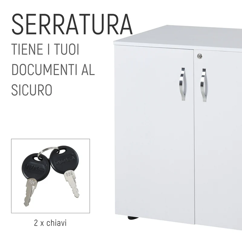 Armoire de bureau multifonction Easycomfort avec serrure, classeur à 2 portes et étagère intérieure en bois, blanche, 80 x 40 x 80 cm