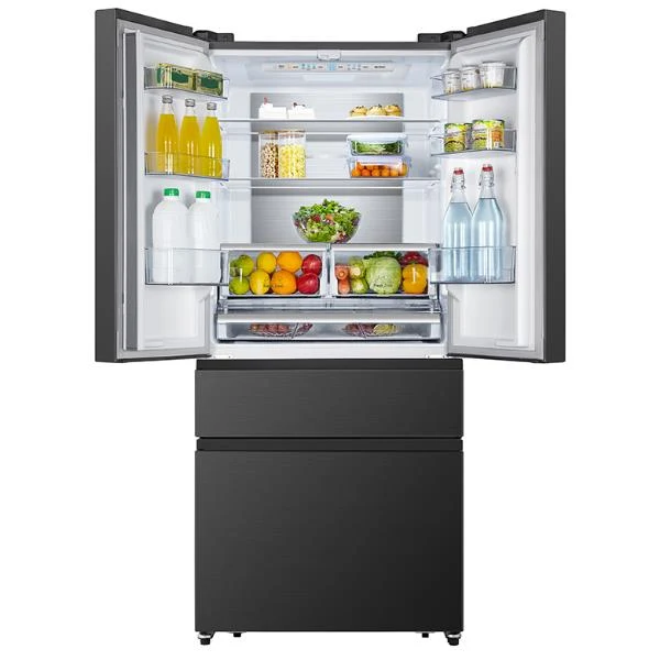 Réfrigérateur Hisense RF540N4SBF2 389 litres à portes françaises, classe E (H 181,7 x L 79,4 x P 70,6 cm), dégivrage automatique, noir.