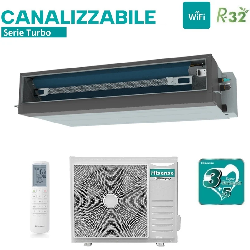 Climatiseur gainable Hisense TURBO 36 000 BTU AUD105UX4REH8 + AUW105U4RW8 R-32 Wi-Fi en option avec télécommande incluse