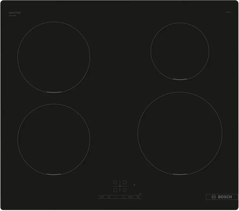 Plaque de cuisson à induction Bosch PUE611BB5J 4 feux (L 59,2 x P 52,2 cm) en vitrocéramique noire
