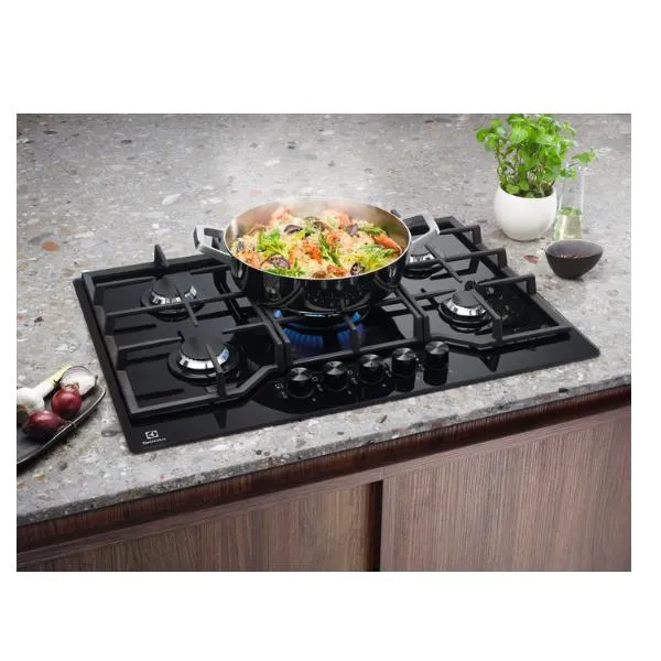 Plaque de cuisson à gaz Electrolux EGG7536K à 5 brûleurs (L74 x P51) en verre trempé noir