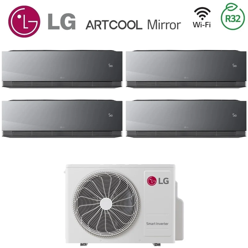 Climatiseur quadri-split LG ARTCOOL MIRROR AI AIR 9+9+9+9 à quatre compartiments avec MU4R25 R-32 et Wi-Fi intégré