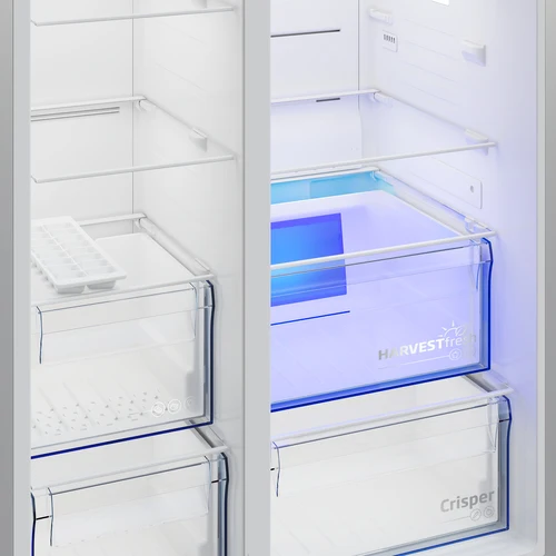 Réfrigérateur américain Beko GN163130PTN 580 litres, Classe F (H 179 x L 91 x P 70,5 cm), compresseur ProSmart Inverter, technologie HarvestFresh, acier inoxydable
