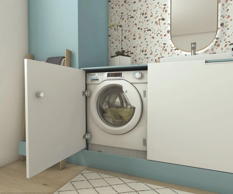 Lave-linge encastrable à chargement frontal Candy CBW 27D1E-S, 7 kg, Classe D, 1200 tr/min (H 82 x L 60 x P 47 cm), capteur intelligent, détecteur de poids.