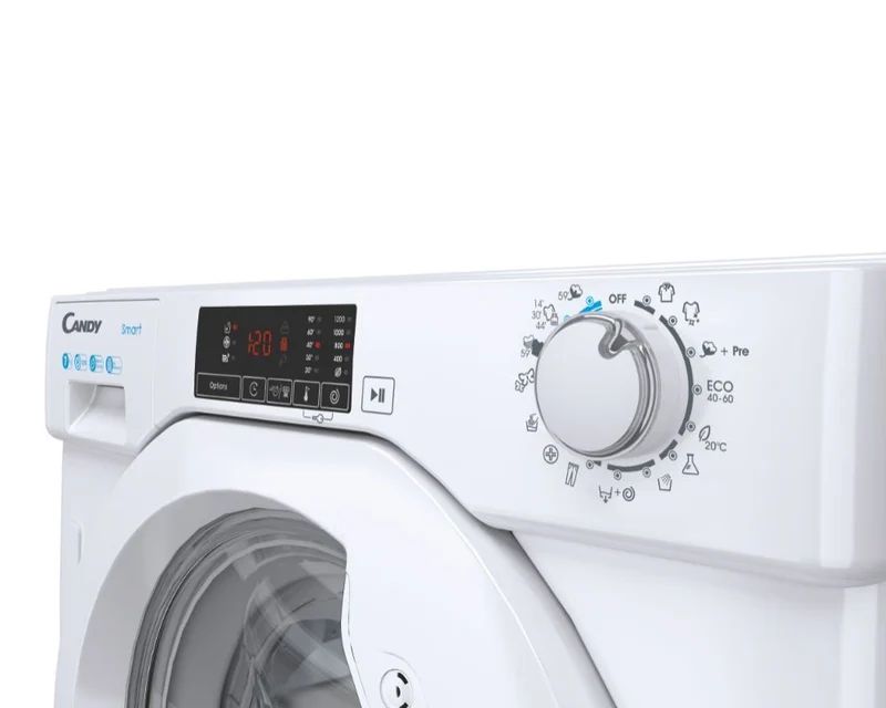 Lave-linge encastrable à chargement frontal Candy CBW 27D1E-S, 7 kg, Classe D, 1200 tr/min (H 82 x L 60 x P 47 cm), capteur intelligent, détecteur de poids.