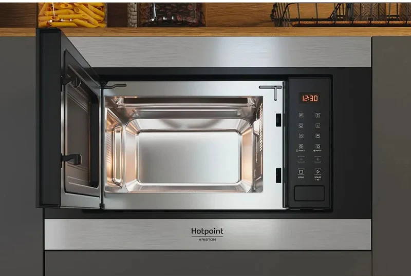 Micro-ondes encastrable Hotpoint MF20S IX, 20 litres, 800 W (H 99 x L 151 x P 89 cm), acier inoxydable et noir