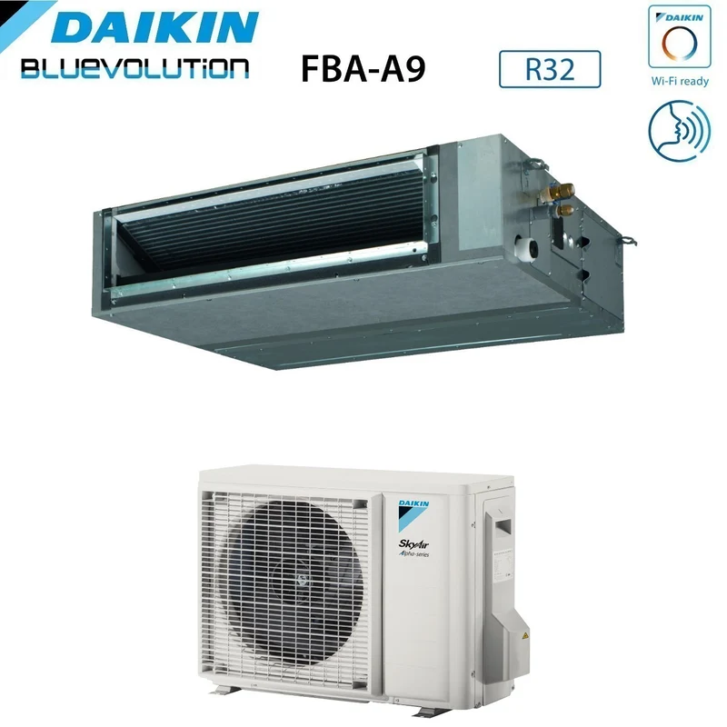 Climatiseur gainable Daikin Bluevolution, puissance moyenne, 18 000 BTU, FBA50A + RZAG50A, monophasé, R-32, Wi-Fi en option