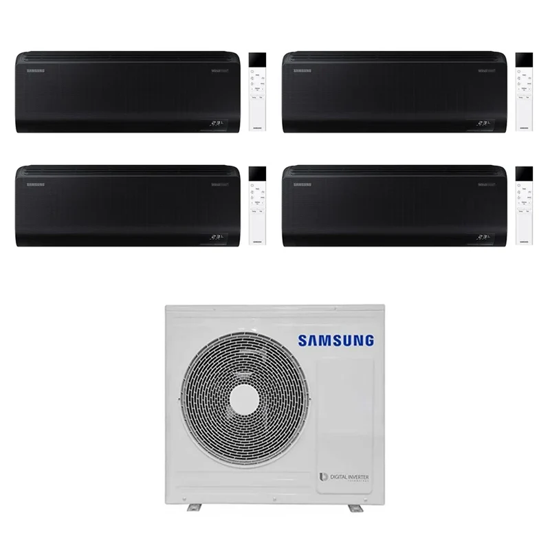 Climatiseur quadri-split inverter Samsung WINDFREE BLACK série 9+9+9+12 avec AJ080TXJ4KG R-32 Wi-Fi intégré 9000+9000+9000+12000